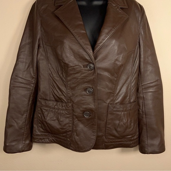 SMALL VINTAGE 90s LAMBSKIN LEATHER JACKET LIZ CLAIBORNE BUTTON CLOSURE - Picture 2 of 12